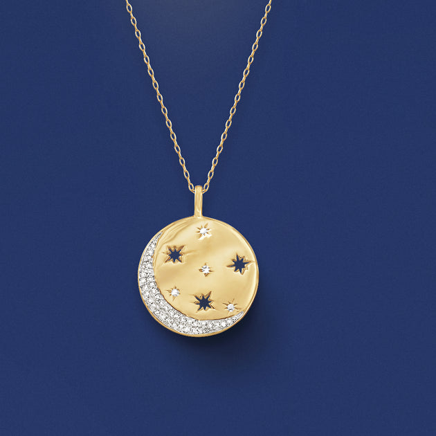 Ross-Simons Diamond Moon and Star Disc Pendant Necklace Silver 4