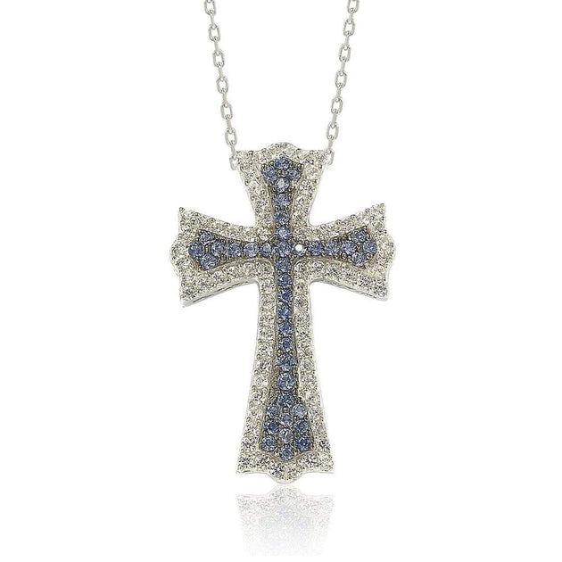 Suzy Levian Sterling Silver Sapphire And Diamond Accent Cross
