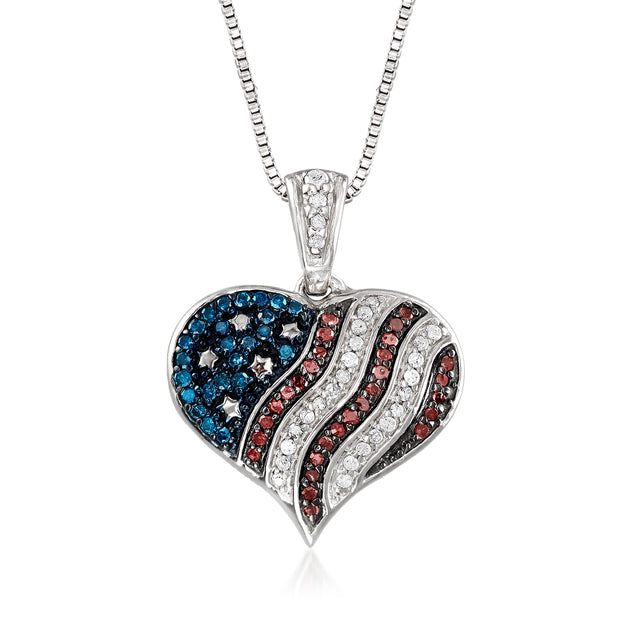 Ross-Simons Multicolored Diamond American Flag Heart Pendant Necklace Multi 2