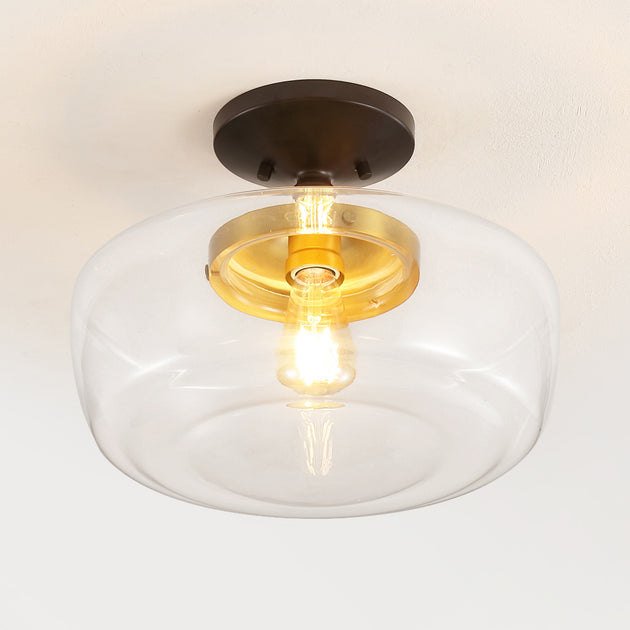 Jonathan Y Marfa 14 inch Glass Iron LED Flush Mount Bronze Gold 2