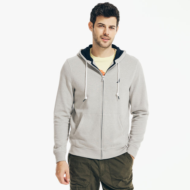 Nautica Solid Full-Zip Hoodie Grey Medium 2