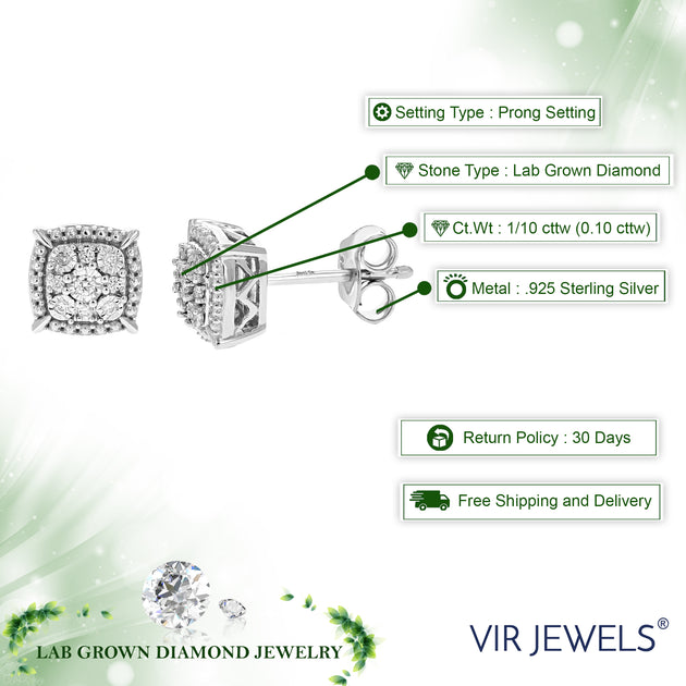 Vir Jewels Lab Grown Diamond Stud Earrings Silver 3
