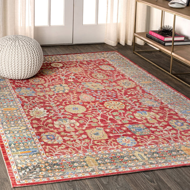 Jonathan Y India Flower and Vine Area Rug Burgundy 4