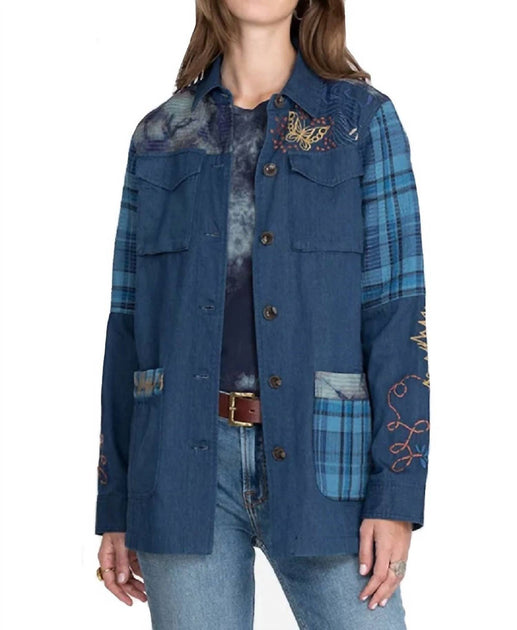 Johnny Was Moonlight Tie Dye Patchwork Militärjacke Blau Small 2