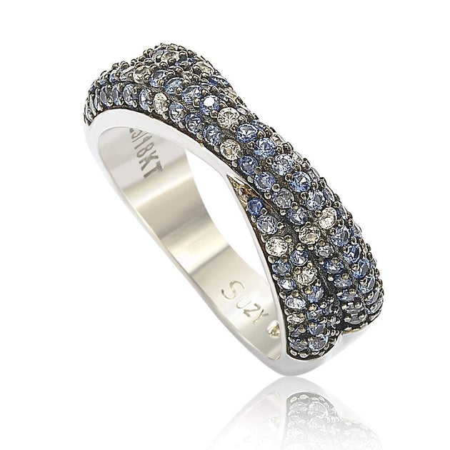 Suzy Levian Petite Pave Crossover Ring Blue US 9 2