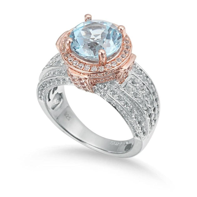 Suzy Levian Two-Tone Sterling Silver Blue Topaz Ring Blue US 5 2