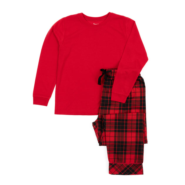 Leveret Kids Pajamas Poly Top and Flannel Feel Pants Plaid black US 2T 2