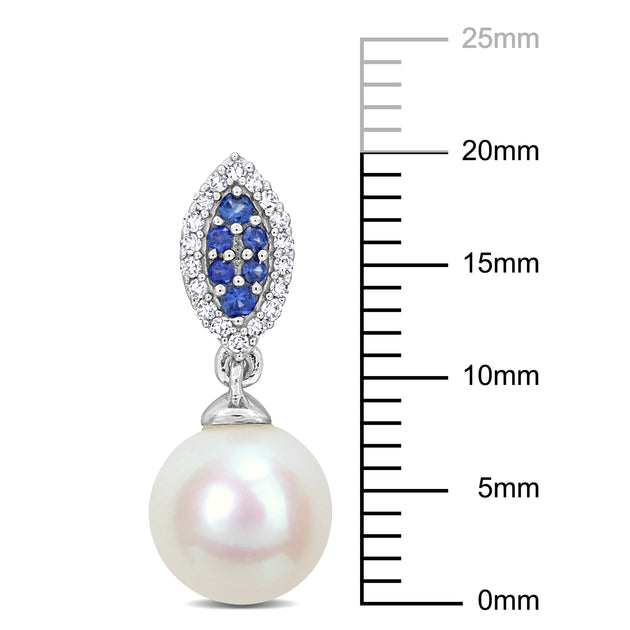 Mimi & Max Pearl Sapphire Diamond Earrings White Gold Blue 4