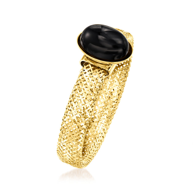 Ross-Simons Black Onyx Yellow Gold Mesh Stretch Ring Black US 7 4