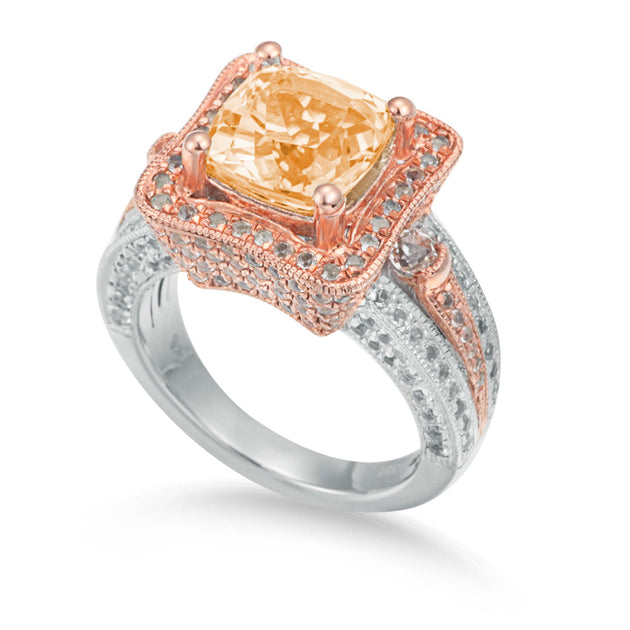 Suzy Levian Two-Tone Sterling Silver Citrine Ring Orange US 9 2