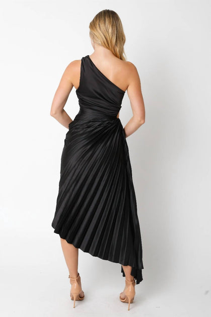 OLIVACEOUS Priscilla Pleated Dress Black Small 3