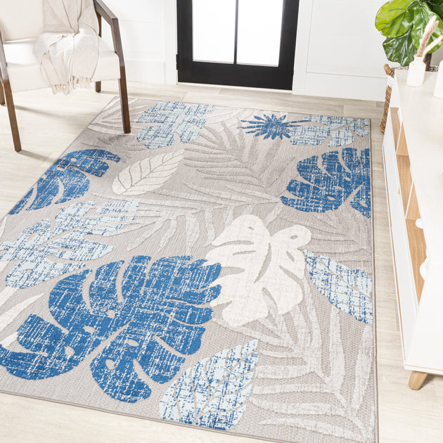 Jonathan Y Monstera Area Rug Light Gray/Navy 2