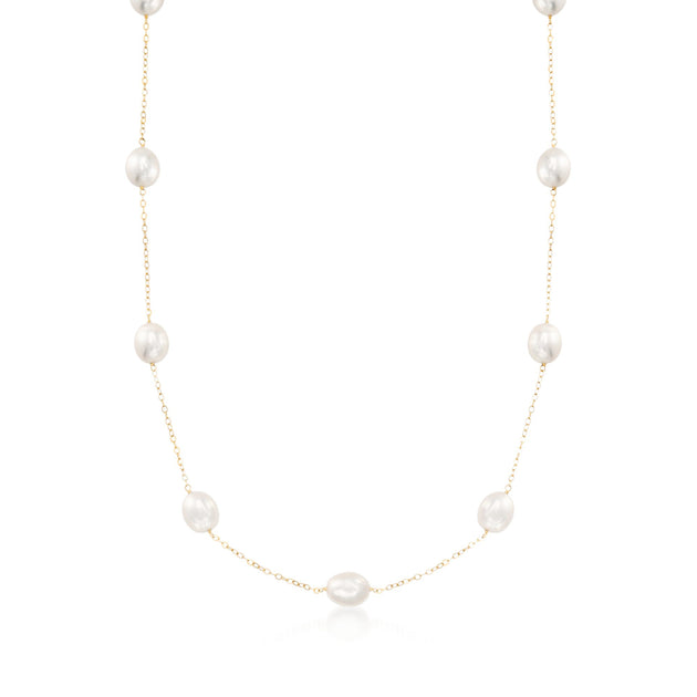Ross-Simons Cultured Pearl Station Necklace Gold 2