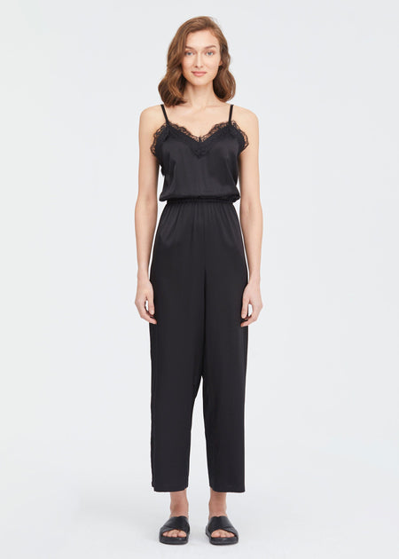 LILYSILK Lace Trimmed Silk Jumpsuit Black Large 4