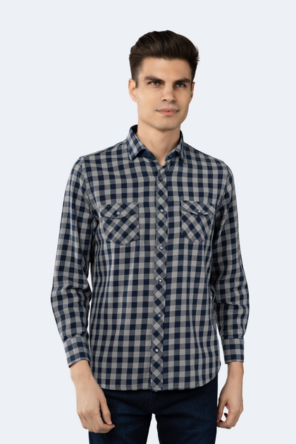 Luchiano Visconti Plaid Shirt Blue Small 2