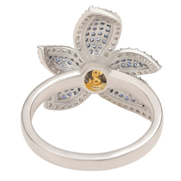 Suzy Levian Blue Sapphire & White Sapphire Flower Ring Blue US 5 3