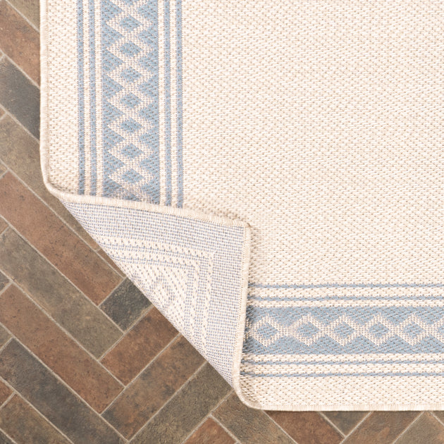 Jonathan Y Lucia Diamond Border Indoor Outdoor Cream Blue Runner Rug 4