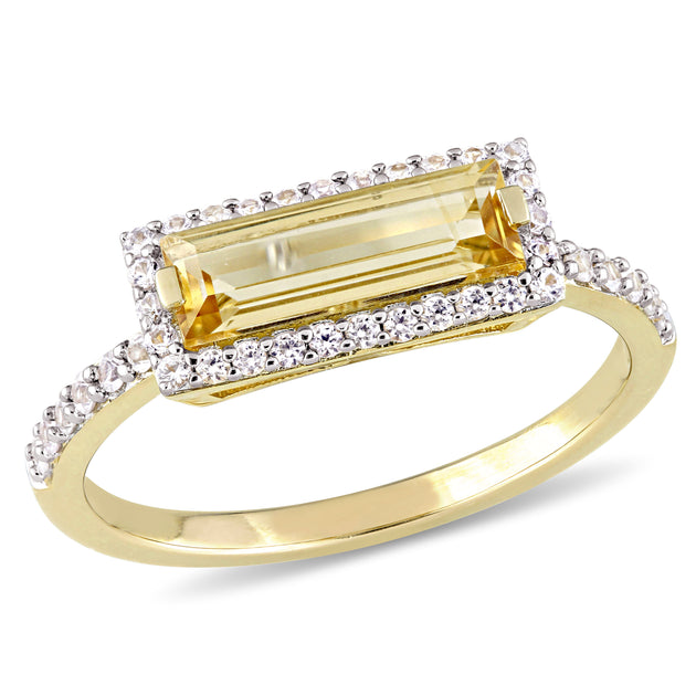 Mimi & Max Citrine White Sapphire Halo Ring Silver US 9 2
