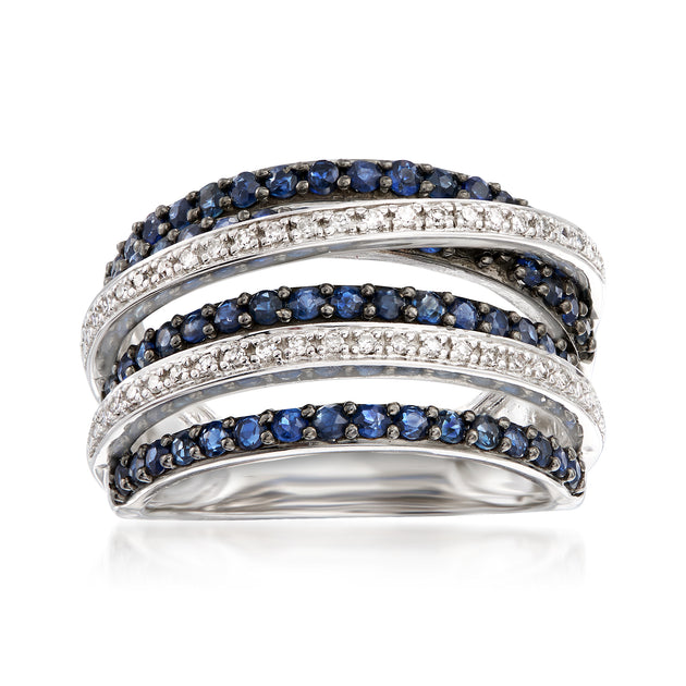 Ross-Simons Sapphire Diamond Highway Ring Silver US 6 2