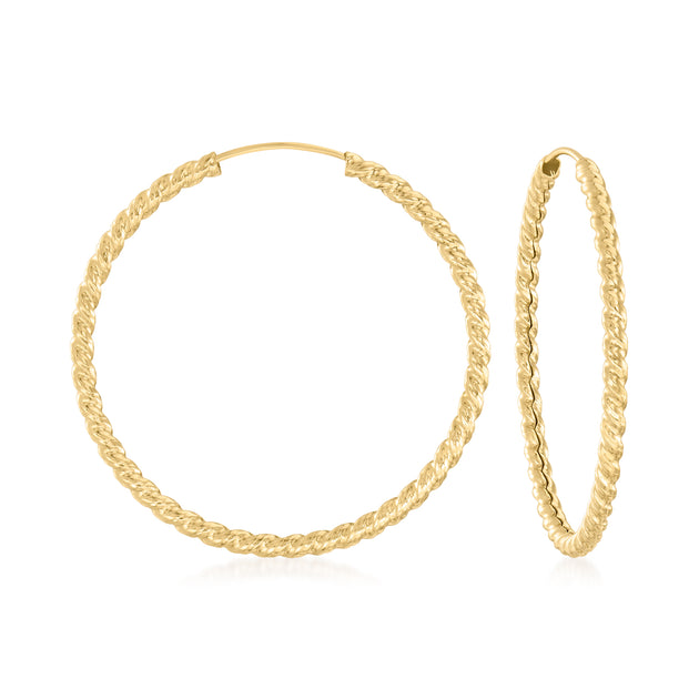 Ross-Simons Italian 14kt Yellow Gold Twisted Hoop Earrings White 2