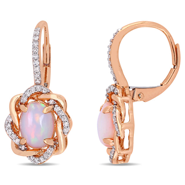 Mimi & Max Ethiopian Opal Diamond Halo Earrings Pink 2