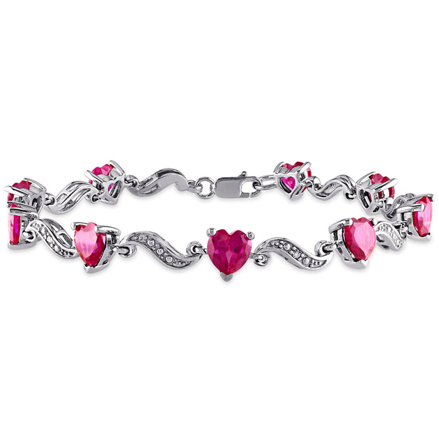 Mimi & Max Heart Shaped Created Ruby Sterling Silver Bracelet Red 7 inches 2