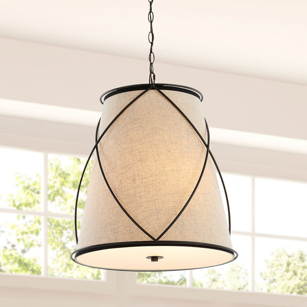 Jonathan Y Milo 19 Inch 3-Light Iron LED Pendant Beige 2