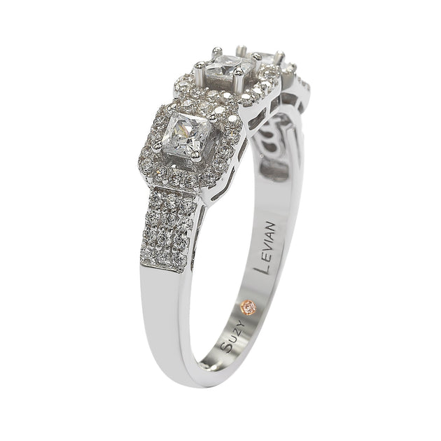 Suzy Levian Sterling Silver Cubic Zirconia 3-Stone Band Silver US 8 3