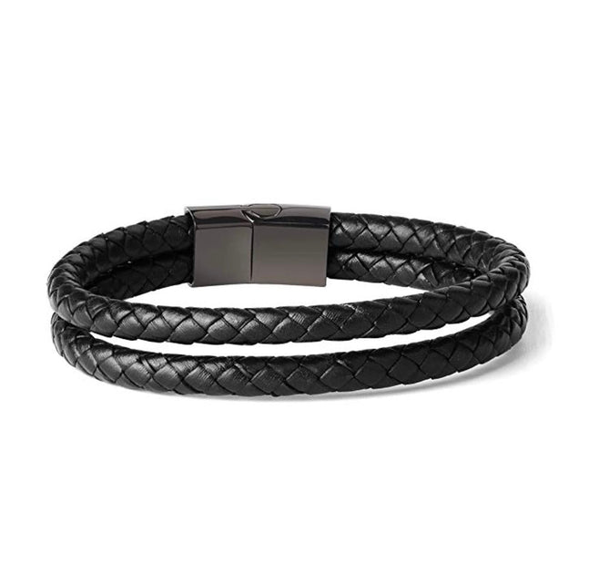 Stephen Oliver Double Row Leather Bracelet Black 2