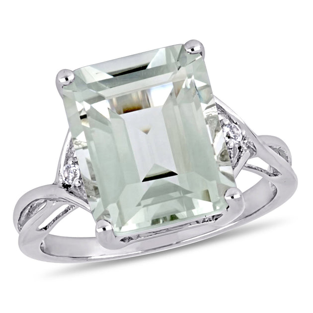 Mimi & Max Emerald Cut Green Quartz and White Topaz Ring Silver US 10 2