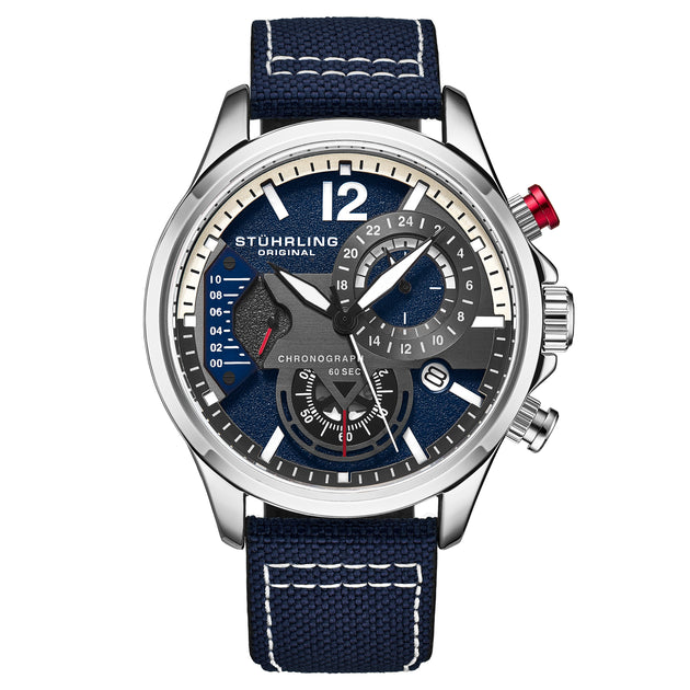 Stuhrling Original 909 Quartz Aviator Silver Blue 45mm 2