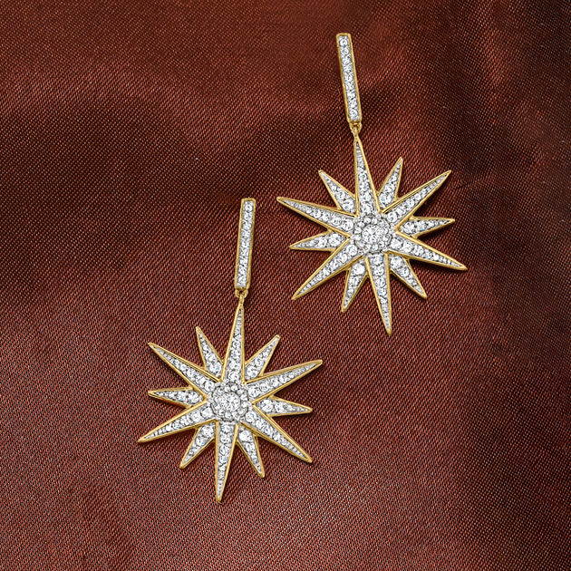 Ross-Simons Diamond Starburst Drop Earrings Silver 4