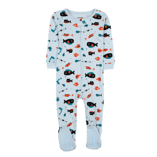 Leverat Kids Footed Cotton Pajamas Sharks Light Blue 3T 2