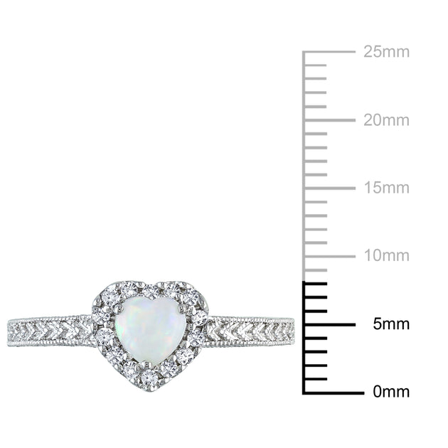 Mimi & Max Opal Diamond Heart Halo Ring Blue US 7 4