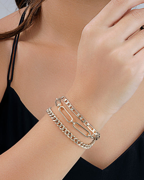Sterling Forever Layered Chain Bolo Bracelet Gold 4