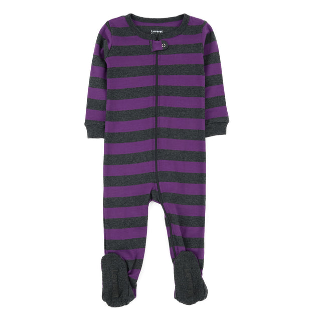 Leverat Kids Footed Cotton Pajamas Striped Multi 3-6 Months 2