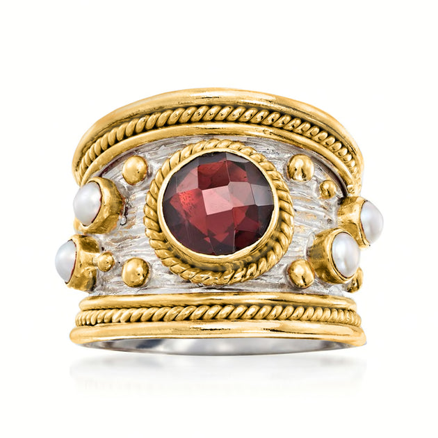 Ross-Simons Garnet Pearl Ring Gold US 7 2