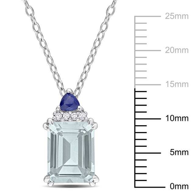 Mimi & Max Womens Aquamarine Sapphire Diamond Necklace Blue 4