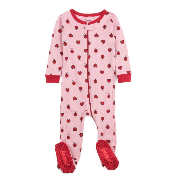 Leveret Kids Footed Cotton Pajamas Ladybug Pink 2T 2
