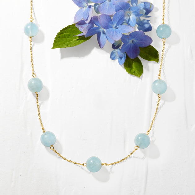 Ross-Simons Milky Aquamarine Bead Station Necklace Multi 3