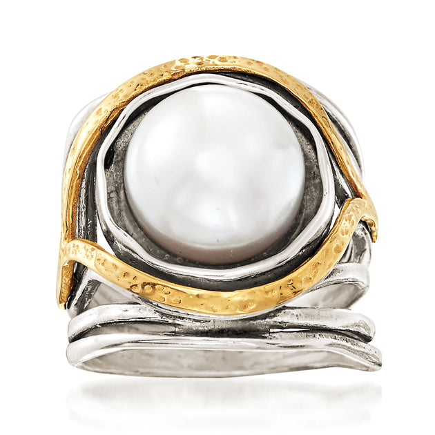 Ross-Simons Cultured Pearl Openwork Ring Silver US 9 2