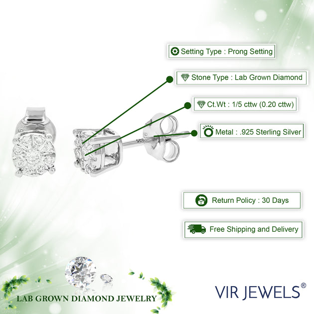 Vir Jewels Lab Grown Diamond Stud Earrings Silver 4