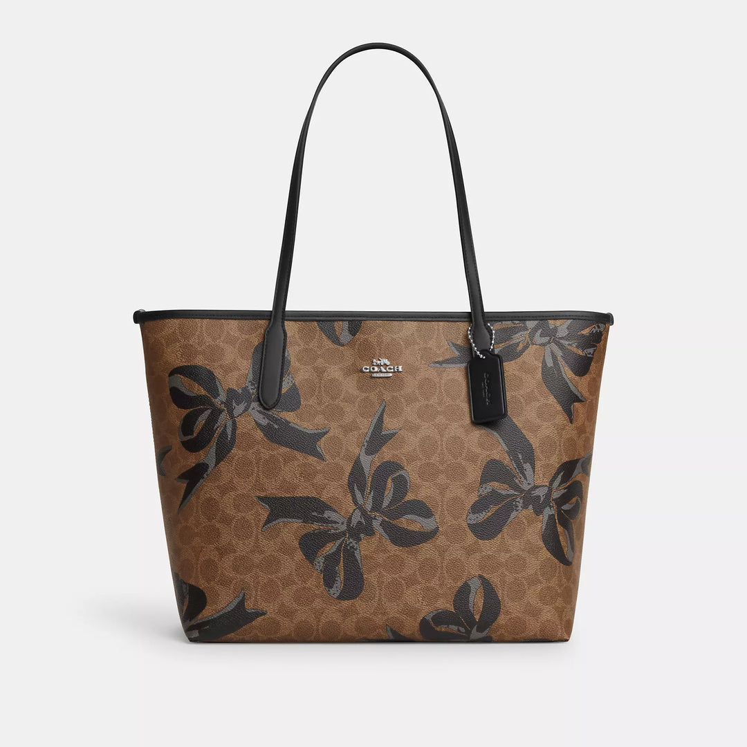 Coach Outlet City Tote Bag In Signature Canvas With Bow  display picture 3