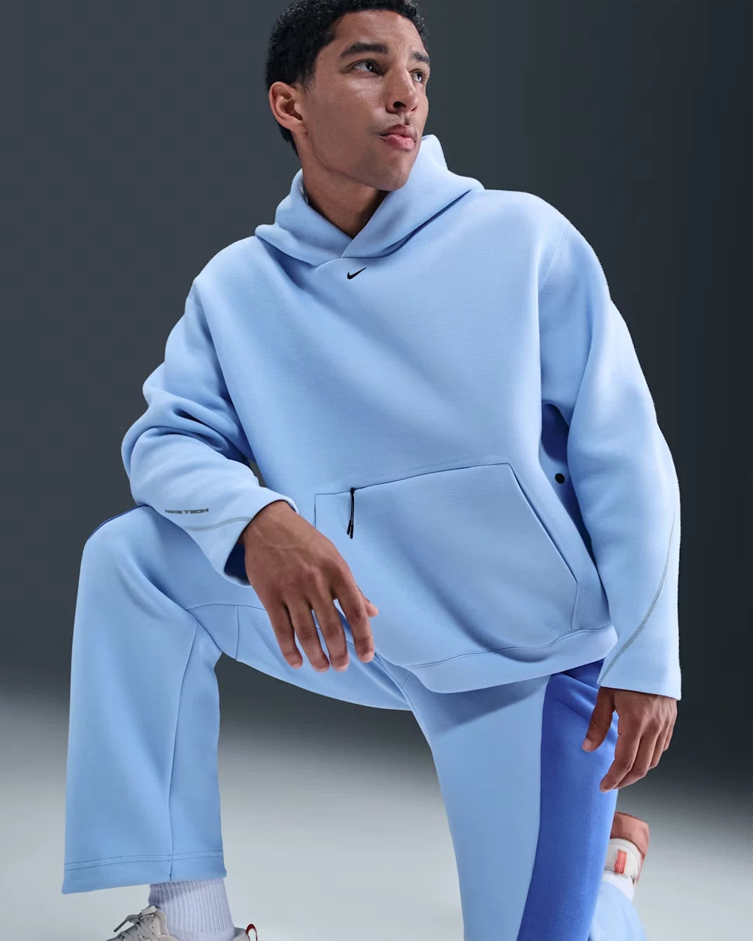 Nike Tech Oversized Fleece Hoodie Mens Blue Kangaroo Pocket
