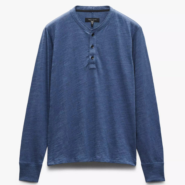 rag & bone Men's Classic Flame Henley, Worn Indigo | ShopSimon