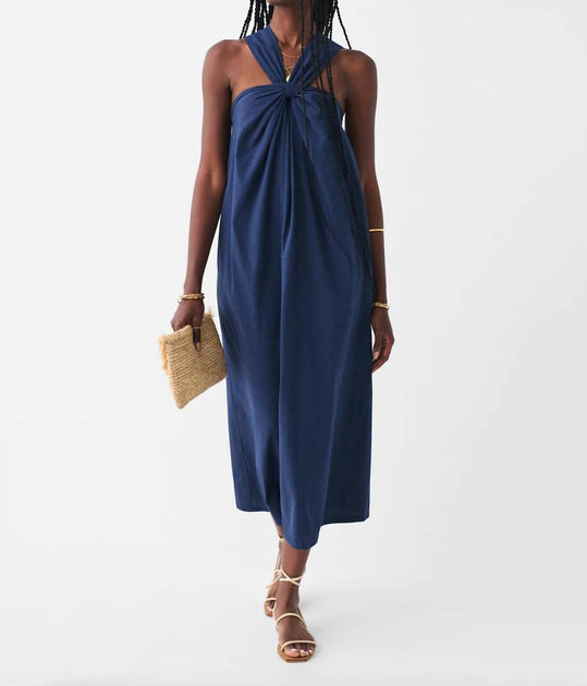 Faherty Bay Twist Seesucker Dress In Navy | ShopSimon