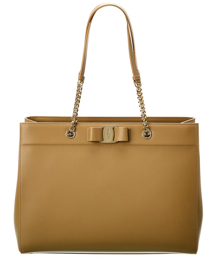 Salvatore Ferragamo Ferragamo Vara Bow Double Handle Leather Tote