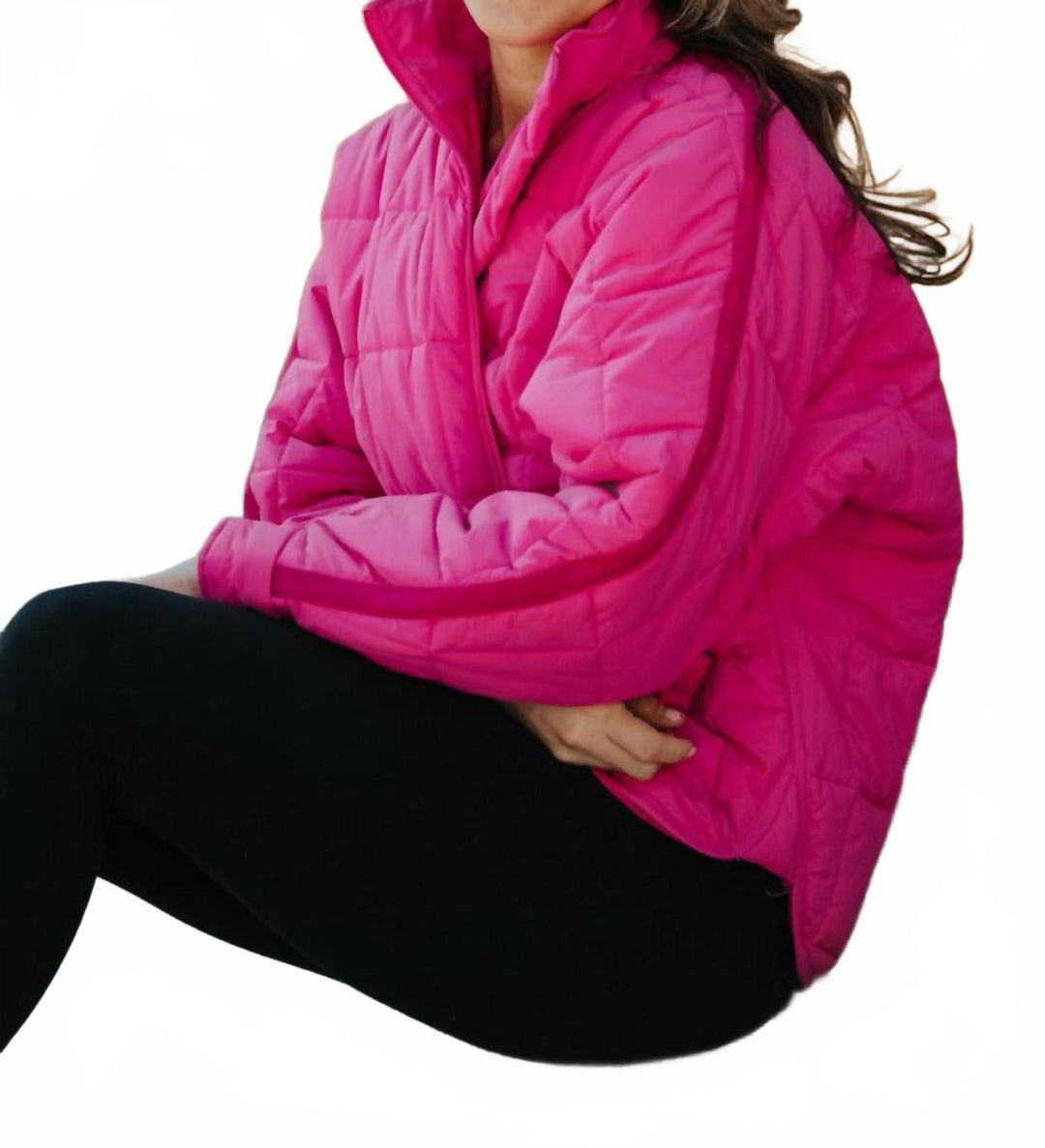 Katydid Quilted Squares Zipper Jacket In Hot Pink | ShopSimon