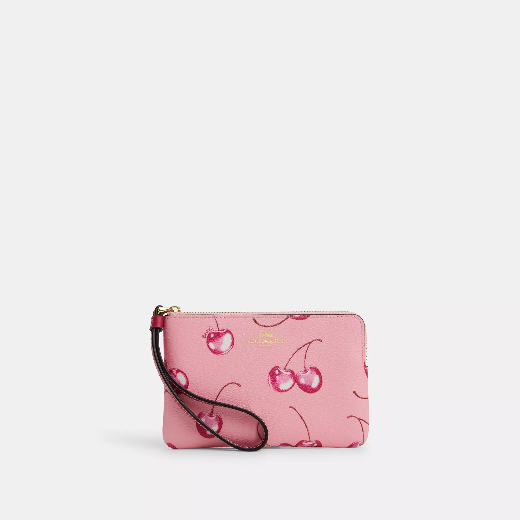 イチゴ柄【COACH】Corner Zip Wristlet リストレット ポーチ Coach Corner Zip Wristlet In Signature Canvas With Wild