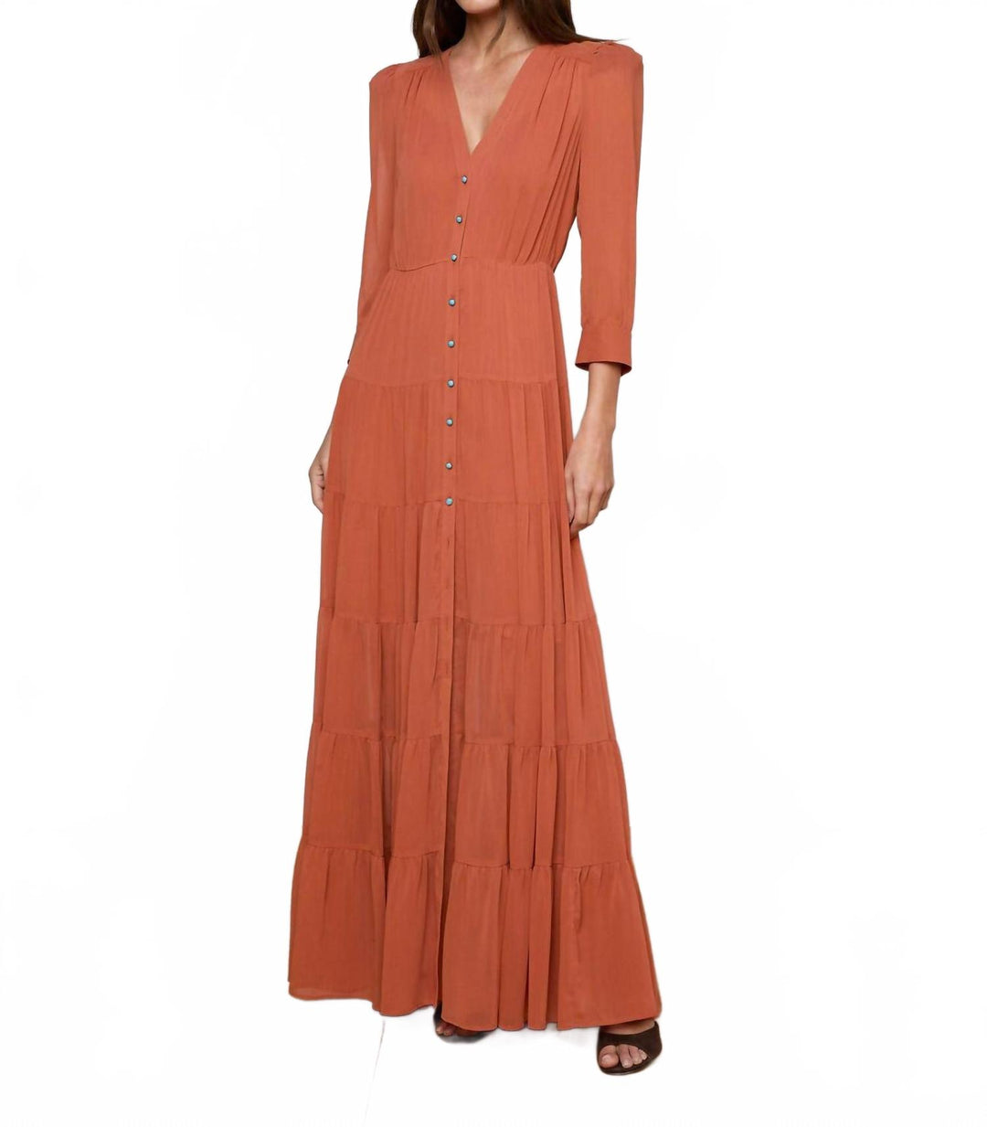 L'Agence Seraphina Tiered Maxi Dress In Baked Clay